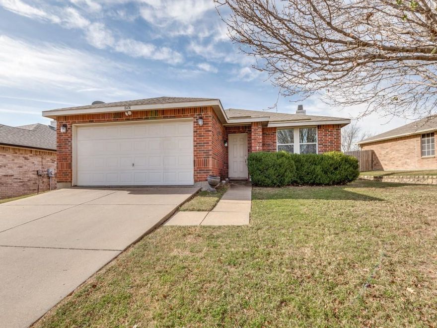 Single-story brick home featuring a spacious open-concept floor plan with 3 bedrooms and a large living area with a cozy fireplace. The eat-in kitchen offers a generous walk-in pantry and flows seamlessly into the formal dining area, perfect for entertaining. The primary suite includes a spacious walk-in closet for added comfort and storage.  Enjoy outdoor living on the 15x10 covered patio, plus the convenience of a 2-car garage. Located in highly sought-after Mansfield ISD, this home is ideally situated within 1–5 miles of major highways, shopping, dining, schools, and family entertainment, and just 21 miles south of DFW International Airport.