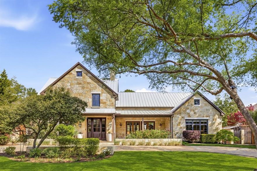 Custom built Hill Country style home nestled on a spacious 0.368 acre lot in a quiet cul-de-sac in Royal Crest near Preston & Royal. Blending timeless architecture with modern comfort, this residence showcases warm tones, rich natural woodwork, hardwood floors and striking exposed beams, all enhanced by abundant natural light throughout. Designed for both everyday living and effortless entertaining, the home offers five expansive living areas, providing flexibility for gatherings and relaxation. The thoughtfully designed floor plan features defined living spaces that seamlessly connect and bring the outdoors in throughout the home. The living room offers two walls of French doors - opening to the front of the home to showcase the covered front porch with motorized retractable screens, and opening to the rear of the home to reveal the expansive covered patio and backyard oasis. The chef's kitchen features a large island and professional style appliances including a Thermador gas cooktop and double ovens and a built-in glass front Sub Zero refrigerator and freezer and a large walk-in pantry. The primary suite is situated on the first level and offers an ensuite bath and a custom walk-in closet designed by Closets By Design. The second level features four bedrooms, a family room and a game room. The third level bonus space makes a wonderful home office or gym. Step outside to the private backyard, perfect for year-round enjoyment. A covered patio with built-in heaters and fans, an in-ground pool, an outdoor fireplace, and a cabana with bar, pool bath with shower and walk-in storage room complete the backyard. Additional highlights include a gated rear entry three car garage, a home generator and a dog run. This home combines refined Hill Country elegance with convenience to top dining, schools, shopping and amenities.