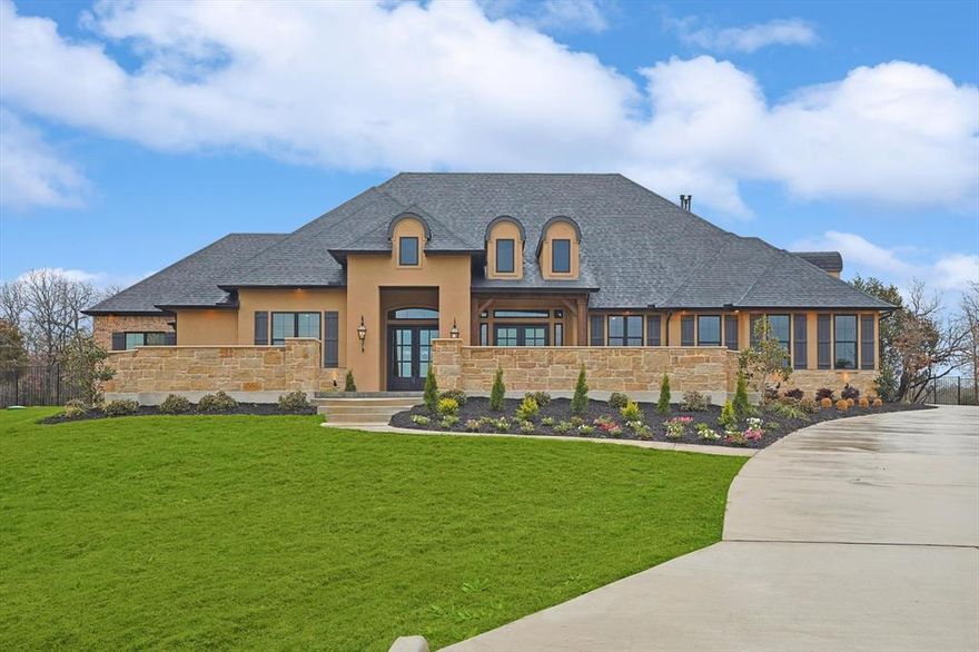 This finely designed one story home with 4 bedrooms, 4 full baths & 1 half bath located in Montalcino Estates creates an intimate and private environment on a secluded cul de sac. As you enter the home through the courtyard you see the extensive floor to ceiling windows that allow natural light to saturate every room as well as a magnificent ceiling treatment in the living area that adds to the luxurious feel throughout the home. The dining area flows easily into the dramatic kitchen which boasts an over-sized island beautiful gold-trimmed range & every amenity the chef in you would desire. Soak the day’s stress away in the spa like primary suite. The mother-in-law suite is complete with plenty of room to read or enjoy your morning coffee in the kitchenette. The 43 x 19 veranda is the tranquil place you will choose to enjoy many beautiful Texas sunsets. This beauty is one of the most stunning homes on the market.  Zoned to Argyle ISD & 10 minutes to Liberty Christian School.