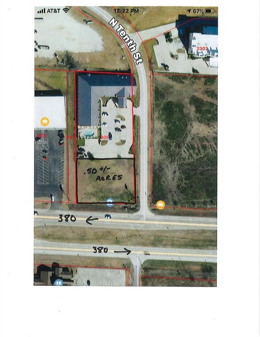 This rectangular piece of land is on a busy stretch of Hwy 380 directly in front and south of the Econo Lodge. Perfect place for a small business.