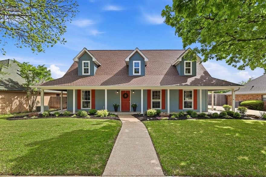 Tucked along a beautiful tree-lined street in the charming Wintergreen neighborhood, this one-of-a-kind home offers exceptional design, thoughtful updates, and meticulous care throughout. Idaeally located in the heart of DFW and zoned to Birdville ISD, it combines convenience with a strong sense of community. From the inviting wrap-around front porch to the beautifully curated interior, every detail has been intentionally crafted.

Inside, the living room makes a stunning first impression with soaring cathedral ceilings, expansive windows, and a striking brick fireplace as the focal point. The updated kitchen blends style and function with a ribbed front farmhouse sink, induction cooktop, under cabinet lighting, and 
InSinkErator instant hot water dispenser. Gorgeous Provenza Studio Moderno English hardwood flooring flows throughout, complemented by designer touches like shiplap accents in the dining room, entryway, and primary suite. Pella windows were installed in 2023 throughout the home, excluding the sunroom.

The private primary bedroom is conveniently located downstairs and features a built-in desk, creating a perfect space for work or quiet retreat. Upstairs, two spacious bedrooms are connected by a versatile second living area, ideal for a game room, study space, or media lounge. A bright sunroom offers even more flexibility as a home office or playroom.

Step outside to a backyard designed for both relaxation and entertaining, complete with a pebble-finish pool featuring mosaic tile fish and dolphin details, along with beautifully landscaped grounds enhanced by ambient lighting. A detached oversized two-car garage and extended driveway provide ample parking and storage. The roof was replaced in 2025, adding even more peace of mind.

This is a rare opportunity to own a truly special home that combines character, quality, and modern updates in a prime location.
