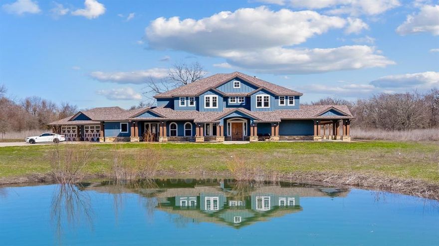 Peaceful, country living with breathtaking custom Ceci Bates home. The perfect blend of modern luxury & rustic charm with more features than could possibly fit in a single description! View the picturesque seasonal pond from the wrap around porch. Open floor plan with soaring great room ceilings! Kitchen boasts double islands, walk-in storm closet-pantry, farm style sink, reverse osmosis system & professional appliances. 1st floor owners retreat: private outdoor access, double sided gas fireplace & separate walk in closets. Media room includes brand new AV equipment. 1st floor guest suite with private outdoor access. Spacious utility room equipped for 2 sets of washers & dryers. Large 2nd living upstairs with custom built ins leads out to the 2nd story patio. Additional upstairs bonus rooms would make a perfect office, workout or craft space. Backyard oasis with gorgeous spa & pool including sun deck, slide & rock waterfall feature. Separate full bath off pool area & outdoor kitchen.