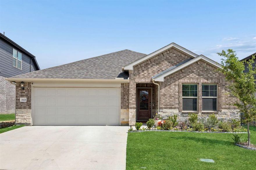 Welcome to this stunning, like-new 2024 built single story home in the sought after Cibolo Hills community of Fort Worth. Thoughtfully designed for modern living, this home offers 4 spacious bedrooms and 3 full bathrooms, including a private guest suite with its own ensuite bath, ideal for visitors or multigenerational living. The open concept layout is filled with natural light and complemented by soaring ceilings. The heart of the home features a bright and inviting living area, seamlessly connecting to a spacious dining area and a beautifully appointed kitchen. The chef-inspired kitchen showcases quartz countertops, subway tile backsplash, gas cooktop, electric oven, dishwasher, and a large center island perfect for gathering and entertaining. Luxury wide-plank flooring flows throughout the main living spaces, adding both style and durability. Step outside to a beautifully backyard with a covered patio, ideal for relaxing evenings or weekend gatherings. Meticulously maintained and truly move-in ready, this home offers both comfort and convenience, with easy access to Highway 287 and a short drive to downtown Fort Worth and surrounding areas.