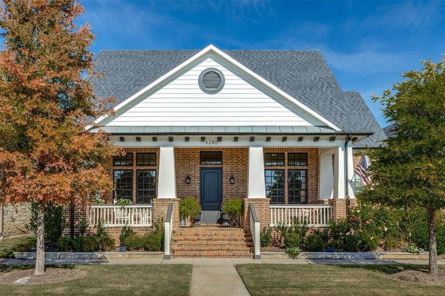 Welcome to this meticulously kept SINGLE STORY charming home by Darling Homes w 3-car garage located across from a scenic greenbelt in The Canals at Grand Park! This home offers luxury and over-the-top upgrades throughout. Open concept floor plan with hand-scraped hardwood floors from the foyer through the study, living & kitchen areas. The chef’s kitchen features white shaker cabinets, a custom vent hood, gas cooktop, double ovens, stainless steel appliances and a large island for entertaining. Two kitchen pantries, a separate laundry room & mudroom with built-ins provide excellent storage. The living and dining areas flow seamlessly into a newly constructed entertainer's Dream den, offering an add'l 634 sq ft equipped with wood burning fireplace, chimney, Central air & heat, BULL 6 burner gas grill & vent hood, 2 beverage fridges, ceiling fans, space heaters, recessed lighting, 2 folding Marvin doors, rich stone flooring and ample bar seating. Other features of this home include a split bedroom layout, spacious master & secondary bedrooms, walk-in closets, and private baths. A private double door study offers flexible uses for music or fitness. Other home upgrades include a new Class 4 shingle roof, gutters & vents; Generac 26KW whole-home generator with 200 AMP automatic transfer switch; artificial turf backyard with 3 hole putting green; new stone flowerbeds & new landscaping; 6 newly planted trees; dusk to dawn front porch & landscape lighting; remote-controlled motorized driveway gate;newly installed garage doors, motors & fans; epoxy-coated garage floors; newly installed side yard fencing plus extensive restaining; 3 newly installed chandeliers & ceiling fans. HOA maintains front yard landscaping for easy living. Frisco ISD “A” Rated schools. Optional Founders Hall membership offers clubhouse, pools, and fitness center. Minutes to The Star, Legacy West, PGA Headquarters & Dallas North Tollway. This immaculate, move-in ready 1 story beauty is waiting for you!