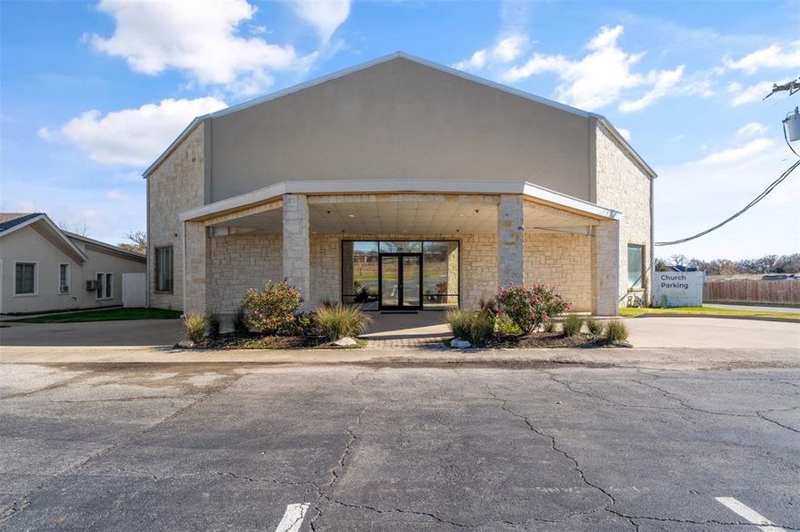 Beautiful church situated on 1.874 acres in the heart of Keller with main thoroughfare frontage. Main 2 story sanctuary building of 9,075 sf built of steel framing with stone & stucco veneer, port cochere at front entry. Sanctuary seats 280, large foyer, Pastor's office, assistant's office, receptionist-administrative area, nursery, 4 restrooms (1 with shower) & stairway. Brick & stucco veneer with wood framing classroom bldg of 4,281 sf with storage. Classroom bldg offers foyer, 4 classrooms or stg rooms, kitchen with open dining-meeting area & 2 restrooms. Acoustic ceilings, audio media booth in sanctuary, baptistery & 2 dressing rooms in sanctuary, carpet & ceramic tile flooring, LED, fluorescent & incandescent spot lighting. Front asphalt parking lot with 20 stripped spaces including 3 handicapped. Rear concrete parking lot with 52 spaces. 1 space for each 186 sf of bldg area. Monument sign, landscaping, concrete car stops, concrete block dumpster enclosure & fire sprinkler system.