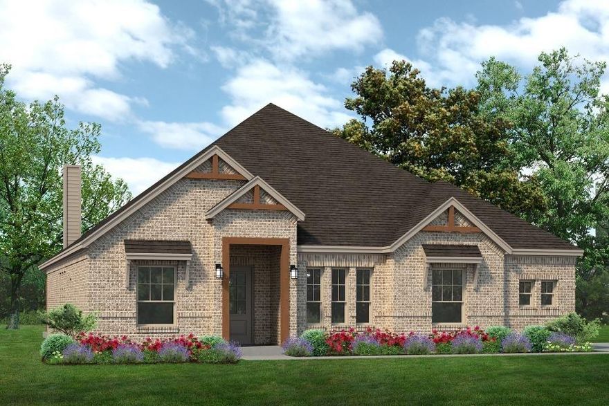 MLS# 21160539 - Built by Sandlin Homes - Ready Now! ~ The Bellaire features four spacious bedrooms, three baths, and upgraded with a third car garage, 12’ sliding glass door at the great room for seamless indoor-outdoor flow, and a box bay window that brings in natural light to the primary suite. The converted living to bedroom with full bath is ideal for guests and multigenerational living. Additional structural upgrades include an added study, oven tower, custom wood hood, and pendant lighting over the island.    The designer-curated kitchen features stained perimeter cabinetry contrasted by a green painted island, topped with gold-veined 3cm quartz countertops and a coordinating picket backsplash. Gold and black plumbing fixtures continue throughout the home to create an elevated, curated look. The primary bathroom showcases light aloe-colored shower walls extending to the ceiling, paired with gold-veined tile flooring for a spa-like ambiance. Upgraded tile selections enhance the fireplace surround, secondary bathrooms, and utility room, completing the upscale aesthetic.