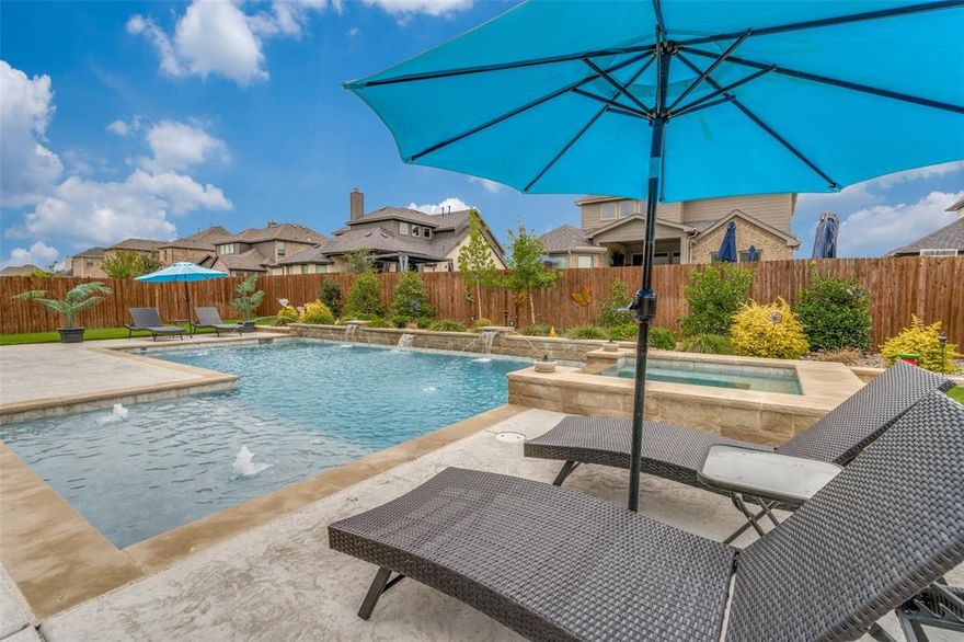 Don't miss this gorgeous and well maintained  one owner home!  This tastefully appointed  J Houston home seamlessly combines luxury, functionality, and modern elegance!  The stylish interior offers comfort and convenience from the moment you walk through the front door. This 4-4-3 open concept plan offers high ceilings and includes gourmet kitchen with lots of storage, large island, granite counters, ss appliances and overlooks large family rm with floor to ceiling stone fireplace, raised hearth and wall of windows. Primary bedroom closet adjoins utility room so washing clothes has never been easier! The owners spared no expense creating an OUTDOOR OASIS with heated pool and spa and fire pit area for year-round entertaining! This home makes gathering with family and friends delightful! Hurry this one won't last long!