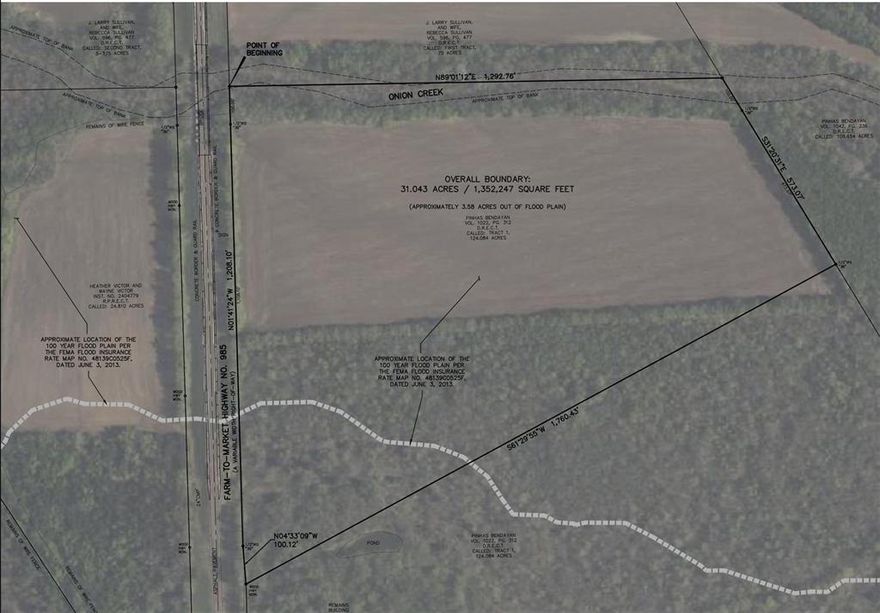 31.043 acres per survey, FM road frontage, lots of trees, frontage on Onion Creek, lots of wildlife, all owned minerals convey!. Adjacent to NTREIS MLS 21121762 (108.908 Acres) Sandswitch Road if additional acreage is desired.