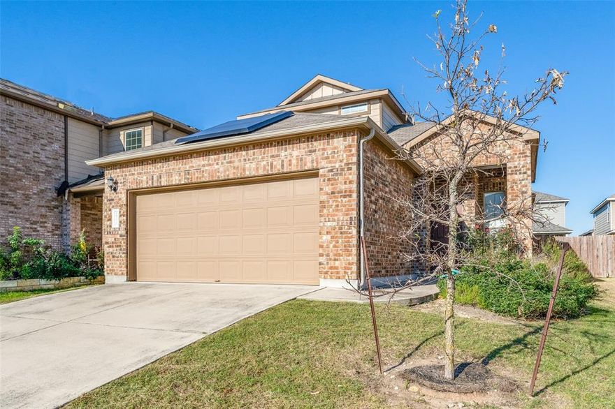 Fully furnished 3 bedroom 2.5 bath home with an open floor layout & large covered patio in Round Rock ISD! Tasteful decor throughout with hardwood floors in the living & downstairs primary bedroom. Upstairs boasts a second living area or game room and two more bedrooms. High ceilings, separate dining area with a good size table, open to the kitchen and living room with a modern sectional sofa and large television. Kitchen has beautiful granite countertops and sleek appliances including fridge and dishwasher. Granite counter-tops in the master bath, tiled stand-up shower, double vanity, large closet and a separate toilet area. Trash & high speed AT&T fiber internet 300mbs included in rent. Solar panels make for a very low electric bill. Nest thermostats. Washer & Dryer off kitchen. Nearby HOA pool. Excellent location with easy access to MoPac, 45 and I35. Nearby La Frontera, Domain, Dell, Samsung. Round Rock Schools zoned for Johnson Elementary, Deerpark Middle & McNeil High.