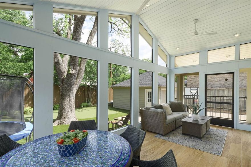 Move-in Ready University Park traditional with a premier location, thoughtful updates, and exceptional flow! Located in the heart of University Park, just steps from Hyer Elementary, parks, churches, schools, and the shops and restaurants at Preston Center, this beautifully updated traditional home offers the perfect blend of classic charm and modern conveniences. Designed with a highly functional layout, the home features two bedrooms down, including the primary suite, and two large bedrooms upstairs connected by a Jack-and-Jill bath—each with its own private vanity. The inviting front living and dining rooms are open and airy, with a wood-burning fireplace anchoring the space. The second living area boasts vaulted ceilings and second wood burning fireplace and flows seamlessly into the bright, updated white kitchen, where appliances have been recently replaced for modern comfort. Step outside to your private backyard oasis featuring a beautiful mature tree, turfed yard, putting green, chipping squares, and a stunning screened-in porch — perfect for year-round enjoyment. The detached two-car garage with a motorized gate offers additional secure parking or a play area for kids and pets.
Recent updates and improvements include: Newer roof (approximately 4 years old), replaced HVAC system, buried power lines, replaced French doors, added surround sound, and replaced gas line. The home has been freshly painted and is move in ready! This meticulously maintained property offers a rare opportunity to move right in and immediately enjoy all that University Park living has to offer!