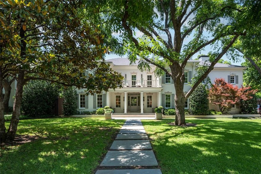 Beautiful Colonial Style manse built in 1984 and completely updated with refined quality throughout. This light-filled floor plan offers ideal spaces for seamless indoor and outdoor living and entertaining. The main floor features 11-ft+ ceilings and glassed French doors overlooking the outdoor living oasis. The beautiful foyer is flanked by a formal living room with custom built-ins and an elegant formal dining room, both with gas fireplaces, and a well-appointed half-bath. Through the living room is the inviting den, complete with built-ins, a wet bar, two ice-makers and a wine refrigerator, creating the perfect space for entertaining. A spacious family room and open-concept kitchen open to the covered loggia overlooking the back yard. The gourmet kitchen is a chef’s dream, featuring Calcutta marble countertops, a kitchen island and breakfast bar, an oversized refrigerator and freezer, two sinks, stainless steel appliances, a walk-in pantry, and a butler’s pantry, all ideal for family meals or hosting festive gatherings. Entry to the 3-car garage is conveniently located just off the kitchen. Upstairs, the primary suite overlooks the beautiful back yard, and includes a marble bathroom with double vanities, a soaking tub and separate shower, an oversized walk-in closet with custom built-ins. Four spacious bedrooms and an office share the second level, with three en-suites and one Jack-and-Jill bathroom, and each bedroom opens to an inviting porch overlooking the front and back lawns. The third floor consists of a carpeted storage space, allowing for a potential flex room or convenient climate-controlled storage. The lushly landscaped yard includes mature oak trees, crepe myrtles, well-kept greenery surrounding the perimeter, and sparkling pool and spa combination. The spectacular cabana is perfect for entertaining, with a built-in barbecue, a kitchenette, a wood-burning fireplace and pool bath. A fun putting green completes the amazing outdoor living space.