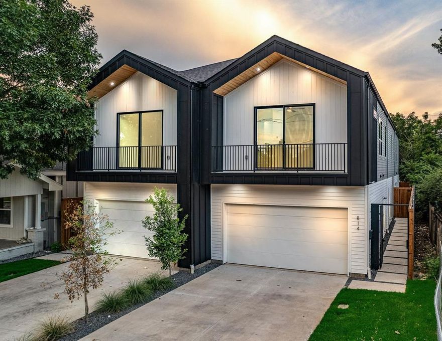 Experience elevated city living in this impeccably designed single-family attached home by Conrad Homes, just moments from the heart of the Bishop Arts District. With soaring two-story ceilings and a sleek, modern fireplace, the open-concept living space is perfect for both everyday comfort and vibrant entertaining. The chef’s kitchen impresses with an oversized waterfall island, stainless steel appliances, rich wood cabinetry, and a spacious walk-in pantry. Upstairs, two well-appointed guest bedrooms share a stylish Jack-and-Jill bath, while the full-size utility room adds everyday convenience. The primary suite offers a serene escape with a spa-like bath featuring a soaking tub, walk-in shower, and an expansive custom closet. Enjoy effortless outdoor living with a private backyard, covered patio, and an 8-foot board-on-board fence for added privacy. With its contemporary style, low-maintenance design, and unbeatable location near top dining, shops, and entertainment, this is Bishop Arts living at its finest.