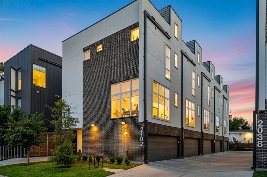 Experience elevated urban living at this premier, townhome-style condo community perfectly situated in the heart of East Dallas. This luxurious end-unit home blends modern sophistication with effortless functionality, featuring 2 bedrooms, 2.5 baths, and a versatile flex space across four beautifully designed levels. Built in 2023, this like-new residence showcases sleek architecture, high ceilings, and oversized windows that flood the home with natural light. The main living level impresses with an open-concept design, connecting the bright living and dining areas to a chef-inspired kitchen complete with a waterfall island, quartz countertops, stainless steel appliances, gas cooktop, and a walk-in pantry. The third level hosts a spacious primary suite with a spa-like en-suite bath and generous walk-in closet, along with a secondary bedroom featuring its own private bath and conveniently located laundry area. The fourth floor is a true highlight — featuring a dedicated office area ideal for remote work or creative pursuits, and an expansive rooftop terrace boasting breathtaking downtown Dallas views. Perfect for entertaining or unwinding, this private rooftop retreat captures the essence of urban luxury, perfect for morning coffee or evening cocktails Additional amenities include a large flex space on the first floor, attached two-car garage, and smart home features including Vivant security system and Nest thermostats. Located just steps from Knox-Henderson and minutes Lower Greenville, Uptown, and Downtown Dallas, this residence offers the perfect blend of modern design, premium finishes, and unparalleled convenience - a sophisticated retreat in one of Dallas’ most vibrant neighborhoods.