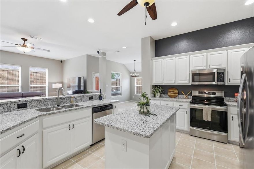 Welcome to this meticulously UPDATED Harvest Ridge single-story home located on a desirable corner lot on a cul-de-sac in North Fort Worth, just minutes away from the community pool and park. This inviting home offers 3 bedrooms, 2 bathrooms, and a versatile 2499 square foot layout; designed for both comfort and functionality. Brand-new windows throughout (2026), Class 3 roof (2023) and owned solar panels (2023) are energy efficient and keep your utility bills lower than your neighbors. The modern kitchen, featuring newly refinished white cabinetry (2026), brand new granite countertops (2026), new appliances (2025), a large kitchen island, along with a bright breakfast room. The whole house has been freshly painted inside and out, recessed LED lighting, new carpet and new light fixtures abound. You’ll also find a large open living and dining space; ideal for hosting gatherings and special occasions. The delightfully oversized primary suite provides a relaxing retreat with an ensuite bathroom that includes a new granite countertop(2026), separate shower, storage and a luxurious soaking tub. Enjoy two secondary bedrooms and a refreshed full bath with an additional flex space offering an ideal area for a home gym, office, or game room. Step outside to enjoy the extended covered patio that's both relaxing and private, creating a perfect space for morning coffee or evening unwinding with friends and family. Newer cedar and wrought-iron fences. Harvest Ridge offers fantastic amenities, including a large community pool, wading pool, two parks, walking path around the scenic pond, catch and release fishing, a basketball court, planned community events and a charming little library. Zoned for the top-rated Keller ISD schools and conveniently located near shopping and restaurants in Keller, Alliance Town Center, Southlake Town Square and the DFW Airport. This home combines comfort, style and accessibility. Don't miss the opportunity to make 4201 Little Bend Ct your new home!