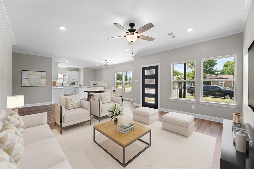 HOME SWEET HOME for the HOLIDAYS! Welcome home to your beautiful and modern NEW Construction 4-bedroom, 2-bath home, offering the perfect balance of comfort, flexibility and functionality. This beauty is designed for both everyday living and entertaining, the heart of the home is the open-concept kitchen with Gas Stove & over the range microwave, complete with a large island, sleek natural stone countertops and custom built white cabinetry, ideal for all your meal prep and gathering with friends and family. The spacious open floor plan features modern finishes, gorgeous wood flooring in high traffic areas & carpet in all bedrooms. You'll love the abundant natural lighting, oversized living & dining area, elegant bathrooms, ample driveway with alley access provides plenty of parking for guests or extra vehicles. Home is now completed & move-in ready! PRICED TO SELL & within minutes of downtown Dallas & Veterans Hospital! GREAT INVESTMENT property, NO HOA & No income restrictions. Hurry send your offer today!