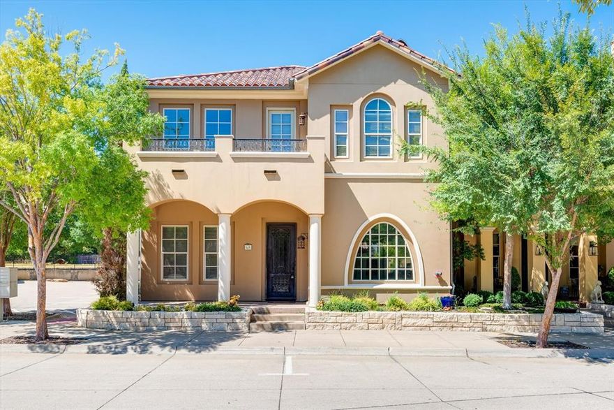 This Corner Villa, end unit, is located at the Village at Colleyville! Great lock and leave located in the heart of Colleyville! Walking distance to  Community Pool, Fitness Center, Club House, shops, restaurants, Public Library, and City Hall. This property features 2 balconies and an oversized covered front porch. High ceilings and rich hardwood  floors welcome you to this gorgeous villa! Kitchen with granite countertops, stainless steel appliances, and gas cook-top. Downstairs Primary Bedroom with luxurious bath, seating area, large walk-in closet, and private patio! Upstairs 2nd Primary bedroom with large bath, large living area with fireplace, and Media Room with wet bar and built ins. Move in ready now!