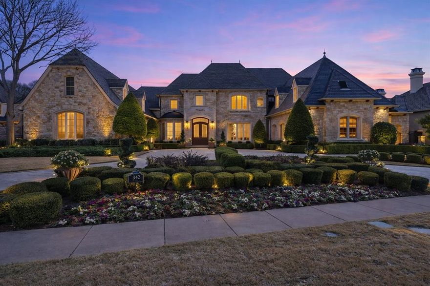 Welcome to this Masterfully inspired French Estate meticulously crafted situated in the prominent sought Starwood neighborhood of Frisco. Positioned beautifully on over half acre, this 8134 SF residence stands as a testament to master craftsmanship, timeless design, & refined sophistication. Interiors designed by Cheryl Van Duyne, built by Steve Roberts, a thoughtful layout designed for both grand entertaining & everyday comfort. Exquisite architectural detail throughout with hand hewn beamed & groin vault ceilings. Custom wood work & intricate crown molding create a classic European atmosphere. This extraordinarily graceful home is surrounded by beauty at every turn. Every room exudes European elegance; every aspect reflects a remarkable commitment to luxury, comfort, craftsmanship & grand-scale entertaining. It is much more than a home: It is a private retreat for those who seek timeless beauty. The homes interior features both matte & gleaming glossed walls. The main level offers a grand foyer with soaring vaulted ceilings & magnificent ceiling light fixtures. The sophisticated foyer features a sweeping staircase adorned with gold leaf detail, custom wainscoting, designer light fixtures, cast stone fireplace.

Elegant formal living, expansive great room create which opens to gourmet kitchen - Sub-Zero, dual dishwashers, double oven, & refined brass hardware & walk through wet bar. The primary suite in a private secluded wing with ornate hall with detailed ceiling work, absolutely stunning! Includes fireplace, spa tub, his & hers walk in custom closets.

Exterior, the estate continues to impress w backyard oasis. An entertainers dream, complete w impressive pool & spa, multiple water features. Spacious covered patio w multiple sitting areas, outdoor grill, & FP. Whole House Backup Generator & Carbon Water Filter System. A rare blend of French & English architectural influence this masterpiece is nothing short of extraordinary. Contact agent for upgrade list.
