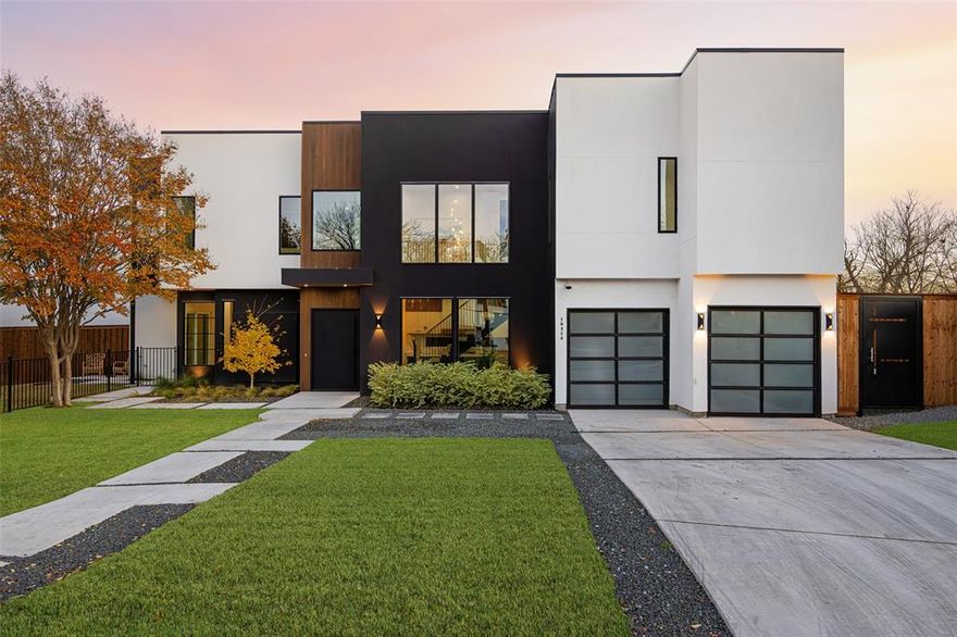 Built & designed by DCI Homebuilders, this bold architectural statement is 1 of the most design-forward modern homes to debut in Lake Highlands, just min from White Rock Lake. Angled intentionally on its lot to create striking sight lines & privacy, the exterior blends sculptural geometry, warm natural accents, & dramatic contrast, an aesthetic worthy of Architectural Digest. The main level unfolds like a curated gallery. Expansive glass & a dramatic architectural staircase anchor the space, while 8-inch wide white oak wood floors run throughout, adding warmth & refined modern texture.Open living areas flow effortlessly for entertaining & daily living, complemented by a private office & a sleek full bath. A striking fireplace grounds the living area, bringing warmth & visual drama to the open-concept design. Thor commercial-grade range & appliance package, quartz surfaces, designer tile work, & modern lighting reinforce the home’s minimalist luxury aesthetic. Integrated seamlessly into the architecture, a built-in wine refrigerator & custom cabinetry beneath the staircase create a refined bar area ideal for entertaining. Upstairs, the layout is thoughtfully designed with a private primary suite, 2 additional bedrooms each with en suite baths, & a laundry room. The primary suite is a true retreat, featuring its own fireplace, an oversized boutique-style closet, and a spa-inspired bath with contemporary finishes. A covered terrace with elevated views completes the suite, offering an intimate place for morning coffee or peaceful evenings. Outdoors, the environment has been professionally planned for cohesion & beauty. Plans for a resort-style pool and an appraisal valuing the property at $1,150,000 are available upon request. For the buyer seeking a statement piece that is bold, expressive, & unforgettable, 10316 Bel Aire represents one of the most compelling new construction opportunities in East Dallas. Schedule your private tour  listing with agent Svetlana Iredale.