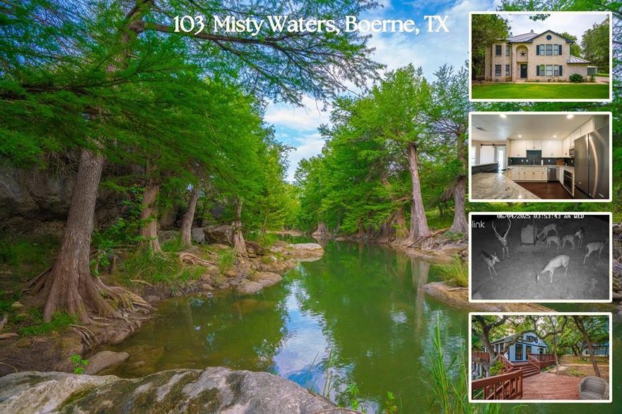River Bend Estate – 7.072± Acres on the Guadalupe River Tucked just outside of Boerne, TX, the 7.072-acre River Bend Estate is fully furnished and offers the perfect blend of luxury, nature, and opportunity. Whether you're searching for a full-time residence, a weekend retreat, or a short-term rental investment, this live water property is packed with features that are hard to find on tracts under 10 acres. With over 600 feet of Guadalupe River frontage, the property includes two residences—a beautifully designed main home and a spacious guest house—making it ideal for hosting, income potential, or multigenerational living. Enjoy towering Cypress trees, dramatic elevation changes, and a spring-fed draw with seeps, grottos, and seasonal waterfalls that flow into the river. The land is alive with native and exotic wildlife, creating a peaceful and private escape just 20 minutes from downtown Boerne and 30 minutes from San Antonio’s The Rim & La Cantera. Additional highlights include: Swimming holes, rope swings & rapids for year-round fun Private water well + 40,000-gallon rain catchment system Hill Country views with large oaks and usable pasture Abundant wildlife: axis, aoudad, whitetail deer, turkey, hogs, ringtail cats & more. Ideal location: 1 hr to Fredericksburg, 1.5 hrs to Austin Whether you're looking to enjoy the riverfront lifestyle, invest in a high-demand short-term rental, or build your legacy retreat—River Bend Estate delivers unmatched character, charm, and convenience. Video available.