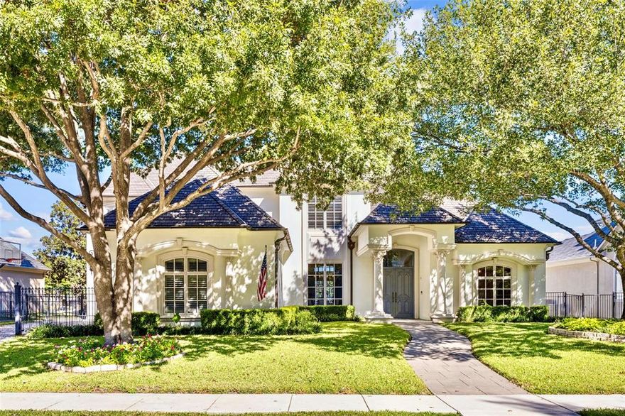 This beautifully updated traditional home is in the heart of Willow Bend on the 5th green of Gleneagles Queen's Course! Outstanding features include 3 inch newly refinished white oak hardwoods, soaring ceilings, freshly painted light and bright in 2022, new commercial appliances, and intricate moldings frame breathtaking views. Situated at the front of the home, the study has a gorgeous coffered ceiling & built-in shelving.  The adjacent dining room is serviced by a butler's pantry that leads to a chef's dream kitchen overlooking the family room. Additional first floor bedroom can be used as a mother-in-law suite or home gym. The darling laundry room accommodates a full size washer dryer and has outdoor access to the gated driveway. The downstairs primary bedroom features custom Louis XIV fireplace with cast stone hearth and a sitting area overlooking pool and golf course. Picturesque primary bath was completely remodeled with marble flooring, glass shower, jetted tub and custom walk-in closet featuring glass-front cabinetry and lighting. Spacious game room, dedicated media room, and oversized bedroom suites complete the second floor. There is ample storage throughout, and an oversized 3 car garage with epoxy flooring. Enjoy the backyard retreat with sparkling pool, raised spa, covered open patios, and a 20 ft. wide former equestrian easement, which adds approximately 1900 sqft of usable space behind wall.   Feeding to coveted Plano West High School, the neighborhood offers beautiful parks, cycling and walking trails.  Just steps from Willow Bend Country and shopping and restaurants.  Hardcoat stucco exterior.