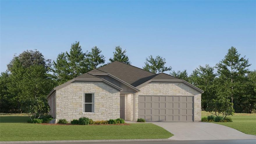 This new four-bedroom home offers convenient single-story living. Three bedrooms boast a private location near the front of the home, leading to an open-concept layout shared between the kitchen, living and dining areas. A versatile flex space is tucked away to the side, and a luxurious owner’s suite is nestled into a private rear corner, complete with a full bathroom and walk-in closet.