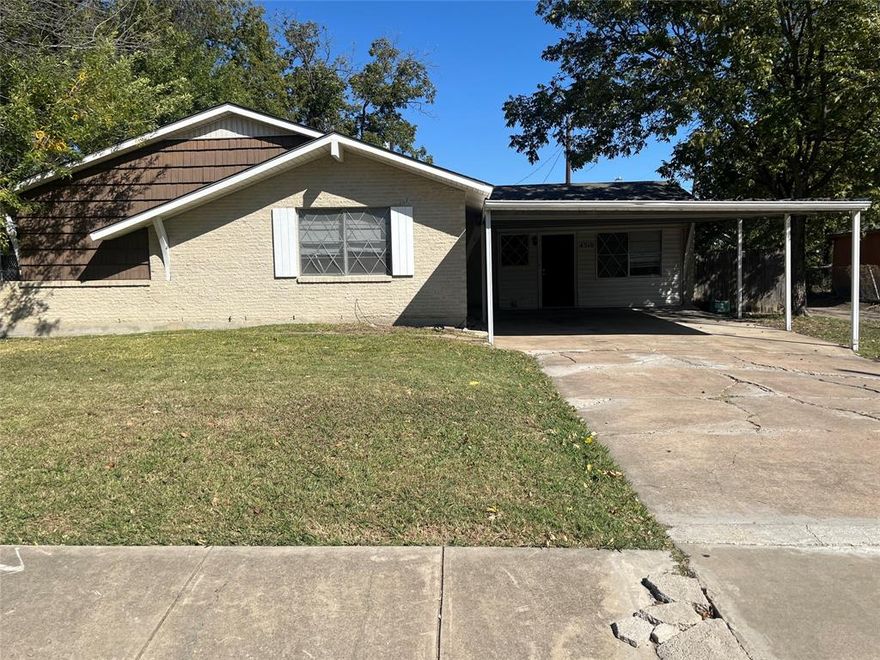 Amazing location with a great opportunity to make this house a home!! Bring your family and your imagination, to explore this 4bedrooms and 2baths, mudroom and nice large laundry area.   Covered patio & massive storage unit in back yard.  Close to shopping, schools and major highways. Near I-30 and 635 for easy access. There's a NEW ROOF, NEW AC UNIT and NEW HOT WATER HEATER with a recent repair to reinforce the patio cover. You can see that some of the major work has been completed. Property is being SOLD AS IS the seller will not make any repairs which is reflected with pricing.