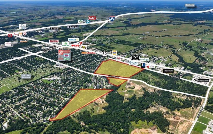 Vanguard Real Estate Advisors (“VREA”) is pleased to present the opportunity to acquire approximately 89.46 +- acres located along Shipley Street, O'Neal Street, and Wheeler Creek Drive in Gainesville, Texas. The Site is zoned SF-2, which allows for single family development with a minimum lot width of 75’. The Seller has a concept plan, which contemplates a rezone of the Site to 294, 50’ single family lots. The Site is located less than 500 feet south from US Highway 82, and approximately two miles east from I-35. This Site is exceptionally well-priced at $3,200,000 ($35,770 per acre) and is a great opportunity to acquire a property in the rapidly growing City of Gainesville.