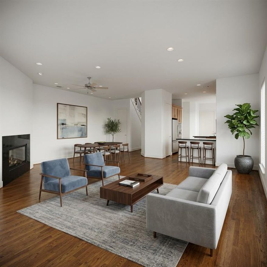 Located in the desirable Lafoy Place subdivision, adjacent to West Highland Park, this charming Townhome offers modern design. Hardwood floors throughout, walls of windows that bring in natural light, and a layout that flows effortlessly. Spacious kitchen boasts granite countertops, stainless appliances, double ovens, gas cooktop with commercial grade vent hood, and wine cooler. The primary suite feels like a private retreat with tray ceiling detail, highlighted by a sleek double sided, see through fireplace and large windows for perfect natural lighting. The spa inspired ensuite bath offers dual sinks, granite countertops, soaking tub, separate walk-in shower, and two closets. Upstairs loft space provides flexibility for a home office, library, fitness area, or second living space. All secondary bedrooms are oversized with ample storage. Two bedrooms have a Jack and Jill bathroom! Private rear and side yard create outdoor space without high maintenance. Two-car garage. Prime location with quick access to retail, dining, and much more! Modern design, functional layout, and an unbeatable location, this one delivers!