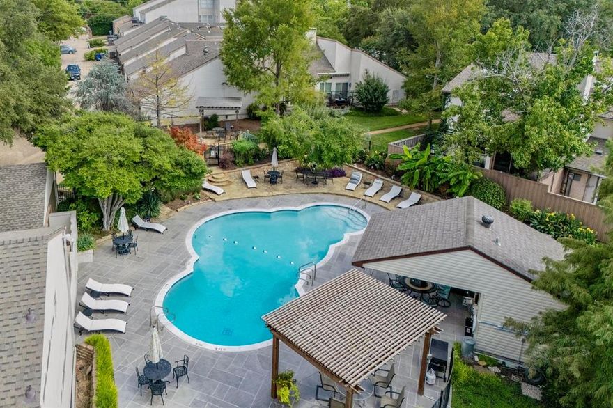 Don’t miss this spacious townhome in an incredible North Dallas location featuring a versatile layout (dual primaries!) that can flex with your needs. Conveniently located in a quiet & friendly neighborhood near every amenity you could ever need, zoned to top-rated schools in Richardson ISD—including the award-winning Brentfield Elementary! Preston Green residents also enjoy a LOW HOA (includes landscaping) & access to a saltwater pool, outdoor grill & covered seating areas, all surrounded by lush shade trees. Only three units boast direct gated access to the pool, and this townhome is one of them! Front entry is tucked away from the street opening to the main floor with a fabulous 2-story living room featuring a dramatic floor-to-ceiling fireplace, built-in bookshelves, oversized windows (all replaced in 2022) & sliding glass doors to access the private back patio. Amazing natural light throughout! More charming built-ins in the dining area & kitchen, complete with updated SS appliances (microwave, dishwasher & range with air fryer setting—AUG 2022) & hidden utility closet. Fridge, washer & dryer ($3K value—purchased in 2022) are INCLUDED! Large first-floor primary boasts a separate entrance to the front porch, walk-in closet & ensuite that can be accessed from the main living areas OR closed off for privacy. Lofted second floor with office space provides a degree of separation between the first floor & remaining bedrooms. Second primary has a private balcony & dual walk-in closets. Other updates include brand-new turf outside + backyard fence (2025), new tracks & garage door opener (2024), fully rebuilt HVAC (new AC & furnace), NEW ROOF, hot water heater & sliding glass doors replaced (2022). All conveniently located near major highways, minutes from great schools, neighborhood parks, shopping, dining & Prestonwood Country Club.