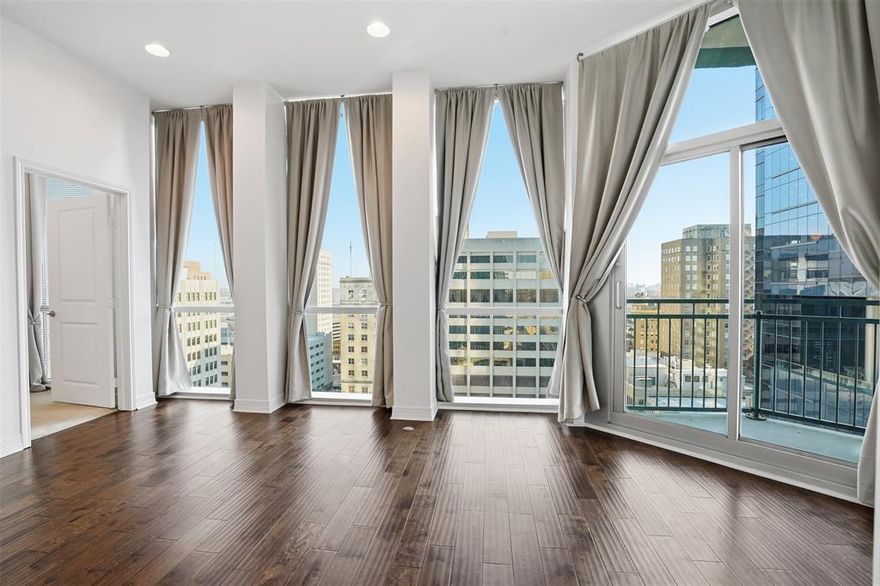 Urban Living on the 14th floor of the Tower in downtown Fort Worth! Great Southern Views of the City from the balcony and the floor to ceiling windows in this urban highrise condo! Wood floors, two bedrooms, two baths and an office. The Tower Amenities feature a Fitness Center, Party Room, Outdoor amenity deck with pool, spa, putting green grills dining terrace, and firepit area! Guest suites are also an amenity for your guests to reserve, a 24 Hr concierge desk, and fob access building. Shopping, Business Centers, Restaurants and Entertainment are just steps from your front door. High credit score and NO PETS required. The Tower is a NO Smoking Building