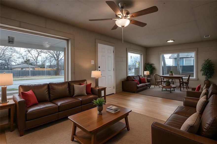 Location location, location! Minutes from Bishop arts, shopping and dining, cultural hub! 
Bungalow 3 Bedroom, 1 bath with new shower, four oversized picture windows, open floor plan, living room and dining room.All New Roof, Sheetrock, paint, cabinets, flooring, fixtures, plumbing & electrical Foundation repaired (Warranty).
Large fenced backyard with Mature hardwood trees and storage building. Modern, bright and move-in ready - just minutes to downtown Dallas!