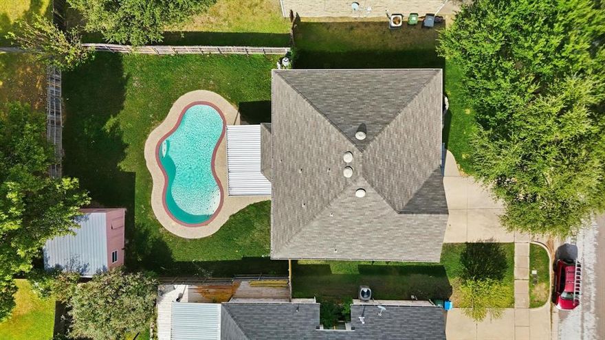 Recently updated 4 bedroom, 3.5 bath home featuring a sparkling pool and spacious backyard with a detached building perfect for storage, hobbies, or a workshop. Designed for everyday families, the home offers a massive primary suite with dual closets, separate vanities, and abundant natural light. The kitchen boasts a brand-new range, microwave, and modern faucet, while the walk-in pantry is one of the largest you’ll find, complete with space for a full-size washer and dryer and extra fridge if your choose. Every surface has been refreshed, with all interior walls, ceilings, trim, and doors professionally painted, including shelving throughout. New carpet and ceramic tile have been installed in key areas, including all upstairs bathrooms, half bath, laundry, pantry, and kitchen. The exterior has also been fully repainted, complemented by new sod and a repaired, upgraded sprinkler system to keep your lawn lush year-round. Enjoy relaxing by the pool or entertaining in your large outdoor space, with plenty of room to host family and friends. This home offers the perfect blend of updates, functionality, and backyard enjoyment; all conveniently located near shopping, dining, and entertainment. Foundation repaired with warranty, recently new roof and full HVAC. Come check this home out today!