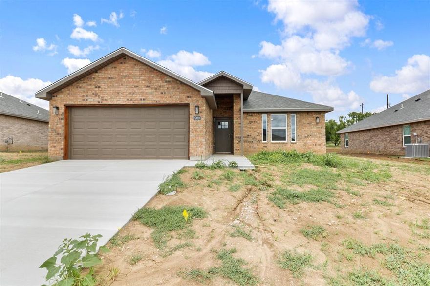 Gorgeous new construction in Coleman’s first subdivision—The Triangle! Located on the east side of town off the Hwy 84 Bypass, this community offers fiber-optic internet, ideal for remote work. Entrance at Guadalupe & Third St. Built by Friday Building Corporation of Midland.

This beautifully crafted 4 bedroom, 2 bathroom brick home with an attached 2-car garage features 1,750 sq ft of well-designed living space. The open layout includes a spacious living room, dining area, and a stylish kitchen with granite countertops, abundant cabinetry, an eating bar, roomy pantry, and stainless appliances. The sequestered primary suite offers dual sinks, his-and-her closets, and both tub and shower. Three guest bedrooms, an inside utility room, and a large covered back patio complete the layout.

Homes include a builder’s warranty, with upgrade options available during construction. Standard features include central HVAC, gas water heater, gas oven, smoke CO detectors, faux wood vinyl shutters in bedrooms, smart-home prewiring, LED lighting, designer mirrors, and luxury vinyl flooring throughout.

Excellent location just minutes from downtown. Coleman sits in the heart of Texas with easy three-hour access to DFW, Austin, San Antonio, Midland-Odessa, and Lubbock—ideal for families, retirees, or investors in this thriving community.

Builder Incentive for the first 9 homes: front-yard sod with tree and shrubs, grass seed in the backyard, and automatic sprinkler systems in both front and back yards. Don’t miss this opportunity to own a beautiful home in The Triangle—Coleman’s first new subdivision in decades!