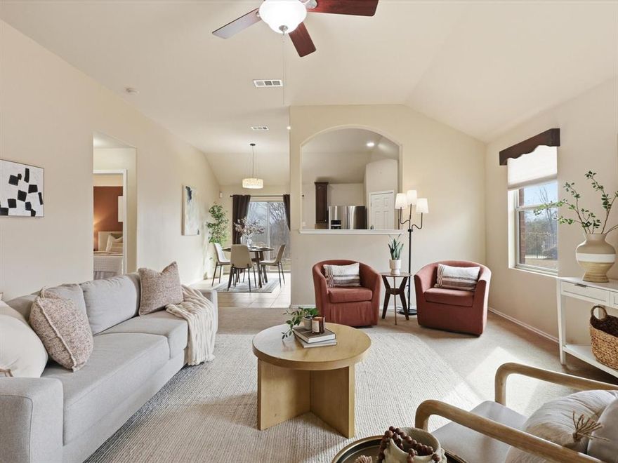 Charming Single-Story Home on a Premium Corner Lot. Welcome to this beautifully maintained 3-bedroom, 2-bathroom, single-story residence located in the sought-after Glenbrooke community. Designed with an open-concept layout, this home offers the perfect blend of comfort and functionality.
The spacious living room serves as the heart of the home, seamlessly connecting to the dining room and kitchen—ideal for entertaining and everyday living. Enjoy a bright eat-in kitchen with ample counter space that overlooks the main living areas and direct access to the backyard. Situated on an oversized corner lot, the property has plenty of grass space and backs up to a treed walking trail. Peaceful views, privacy and serenity just outside your door. The single-story floor plan ensures easy accessibility and a natural flow between the split bedrooms and social spaces. Nestled in the heart of Glenbrooke, you are just minutes away from local amenities while able to enjoy the quiet atmosphere of a well-established neighborhood.