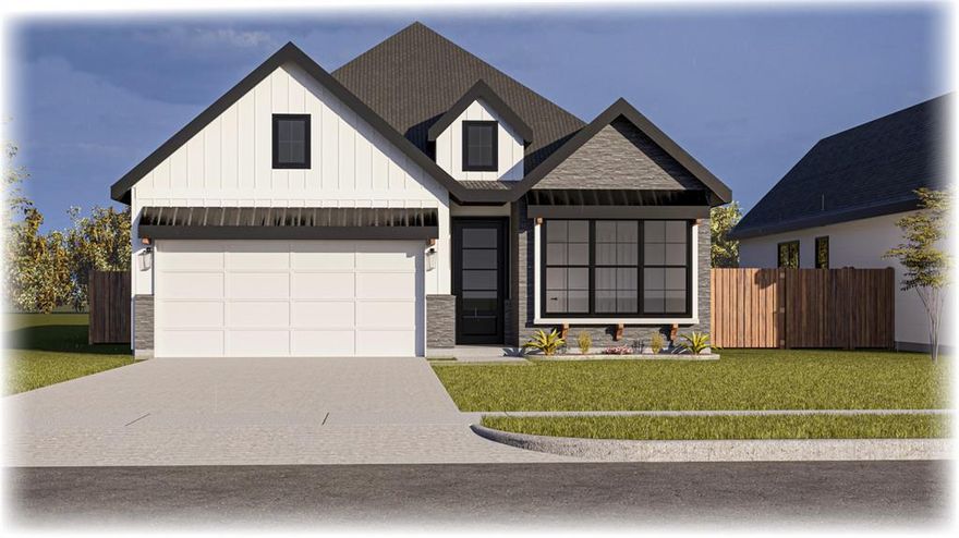 Features of this beautiful home include an 8 ft grand entry door, 10 ft ceilings throughout with 11 inch tray ceiling in both the foyer and primary bedrooms and 14 ft vaulted living areas. The custom kitchen features custom modern cabinets with a 6-piece appliance package including custom vent hood and pot fillers. And don't forget the spa-inspired bathrooms with seamless glass enclosures.