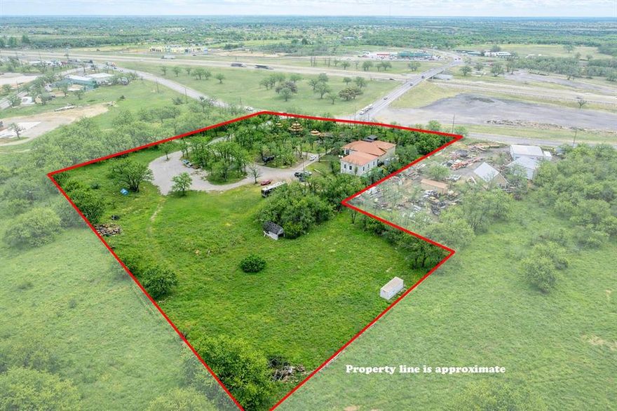 Located just outside city limits with no city zoning, this 5+ acre property offers approximately 415 feet of road frontage, delivering exceptional access and visibility. Perfectly positioned between the Brock and Millsap exits off Interstate 20, with direct connectivity to FM 1189, the site sits at the gateway to a rapidly growing community in one of the fastest-expanding counties in the nation.

Currently operating as a church and event center, the property features a highly versatile structure that includes an indoor and outdoor kitchen, two stages, and expansive indoor and outdoor gathering spaces. Additional improvements include an upstairs apartment with a full bath and laundry, multiple restrooms including handicap-accessible outdoor facilities, and seven additional multipurpose rooms ideal for offices, classrooms, or bedrooms.

The possibilities are endless — well suited for a truck stop, restaurant, commercial development, retreat center, community hub, or redevelopment project. There is also potential to acquire additional acreage, providing access to Fairview Road and further expanding development opportunities.

If desired, all existing structures can be removed, allowing for complete redevelopment and the creation of a custom project in one of the region’s most strategic, high-visibility, and high-growth locations.