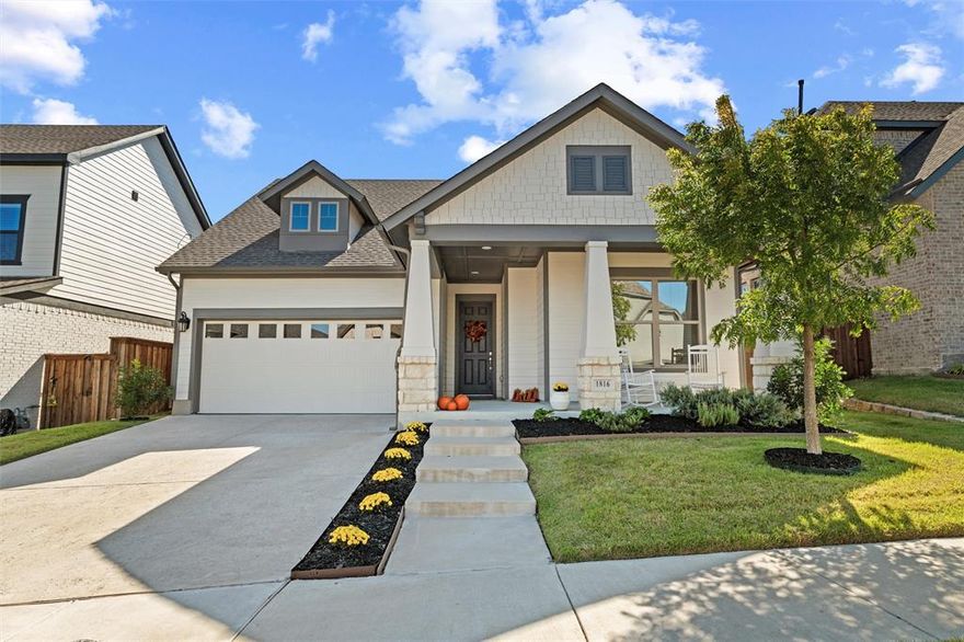 Welcome to 1816 Narita Bend, a beautifully designed 4-bedroom, 3-bath single-story home in the highly sought-after Walsh community of Aledo. Built in 2022 and offering 2,557 sq. ft. of modern living, this home features an open-concept layout with a stunning kitchen that flows seamlessly into the living area, complete with a large island, elegant white cabinetry, subway tile backsplash, and gorgeous wood-like tile flooring throughout the main spaces. A dedicated office with double doors provides an ideal setting for work or study. The primary suite offers a serene retreat with a tiled shower, soaking tub, and stylish tub surround. With a 2-car garage and thoughtful design, this home combines comfort and functionality in every detail. Residents of Walsh enjoy exceptional amenities including pools, fitness center, parks, scenic trails, tennis courts, and access to top-rated Aledo ISD schools. This is a perfect blend of luxury, convenience, and community living in one of Aledo’s premier neighborhoods.