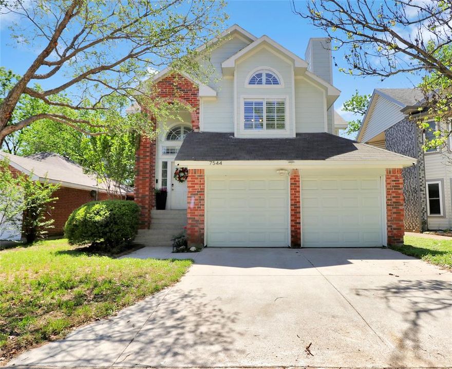 Contemporary touches have turned this three bedroom, 2 bath and 2 car garage residence into a modern sanctuary. The kitchen has been upgraded with stylish cabinetry, granite countertops, stainless steel appliances, a tiled backsplash, and a new sink. The living room and dining area seamlessly connect to the kitchen and side yard, which features a deck shaded for entertaining or for savoring a peaceful cup of coffee while reading a good book. The lower level includes a wood-burning fireplace, two bedrooms, and a full bathroom. The upper level houses the master suite, complete with a separate shower, dual sinks, a jetted tub, and another wood-burning fireplace. The HVAC system was replaced in 2022, with kitchen renovations occurring in 2023 and 2026. The water heater was replaced in 2019. Residents can enjoy a short walk to the community park. Easy access to I30 and 820 for work, dining and entertainment.