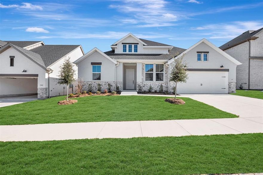 Uncover modern luxury in Elevon with this brand new 4 bed, 3.5 bath, 3-CAR garage home. The kitchen is a culinary masterpiece with light stain shaker cabinets and stately quartz counters, complemented by a stylish primary bath featuring black framed mirrors, a freestanding tub and separate shower. The fireplace in the great room is a wonderful addition to the bright space and elevates the sophistication of the home. Just off the extended foyer is the home office featuring double barn doors adding privacy and functionality. This home is ideally situated near Highway 78, and the cherry on top? You're located in Elevon, an expansive master-planned community with opportunity for activity around every corner. HOA fee includes high speed internet! Seize the opportunity to call this house your new home now!