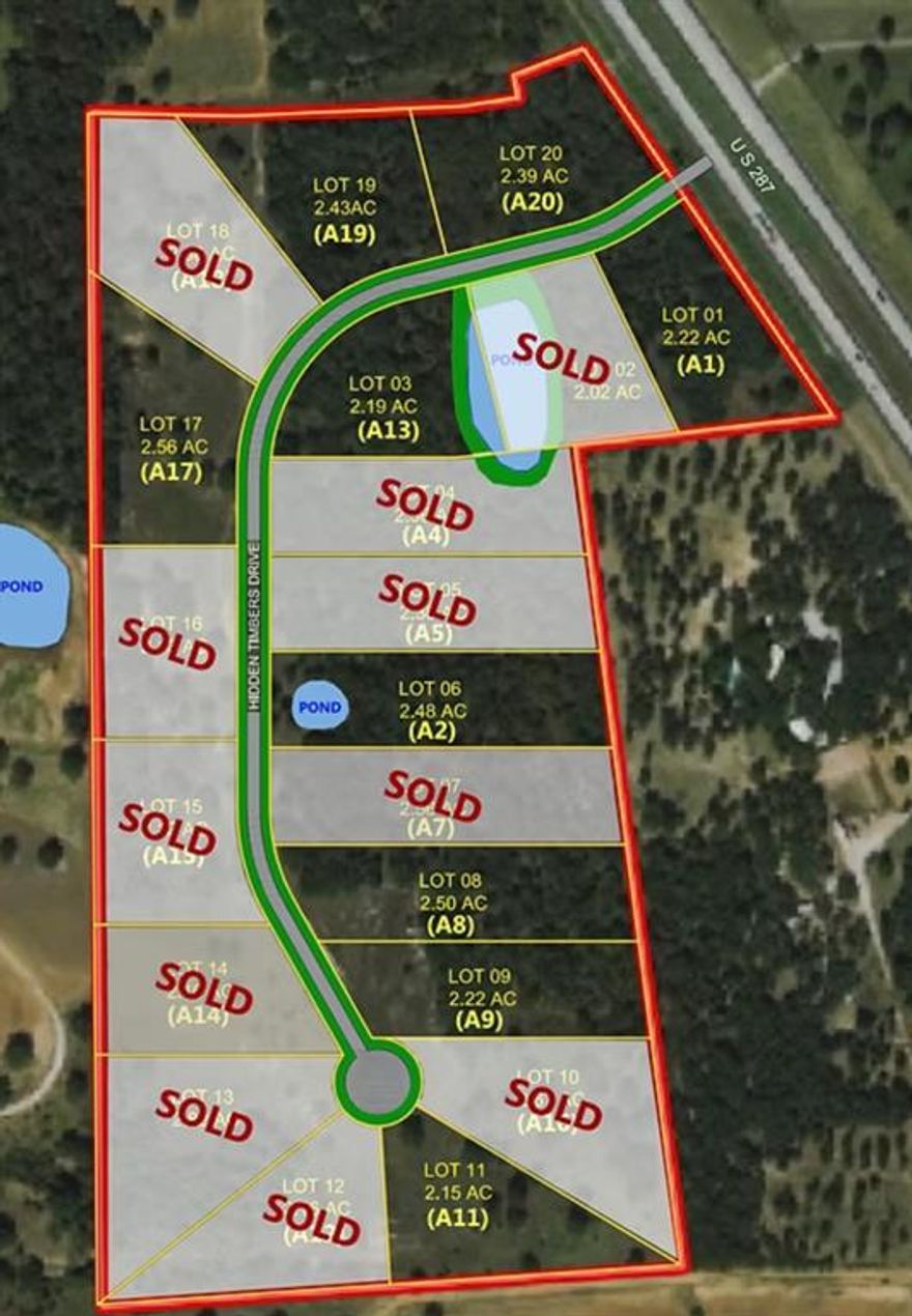 Welcome to Hidden Timbers! Come build your dream home in one of the newest and most exciting developments in Alvord. Find Peaceful Country Living in an underdeveloped countryside with lots ranging from 2-3 acres. Choose from fully wooded lots, partially wooded lots, or lots that have pond access. Well-lit and county maintained asphalt roads throughout. All homes custom designed and built by the innovated Texas architect and interior design team at Bison Creek Homes will make your dreams come true. Easy access to Decatur, Denton, Ft Worth and DFW airport. A truly unique development in this area. Alvord ISD, but free transfers into Decatur ISD. Also 5 mins away from Victory Christian Academy. Deed restrictions attached. No HOA, No City Taxes.