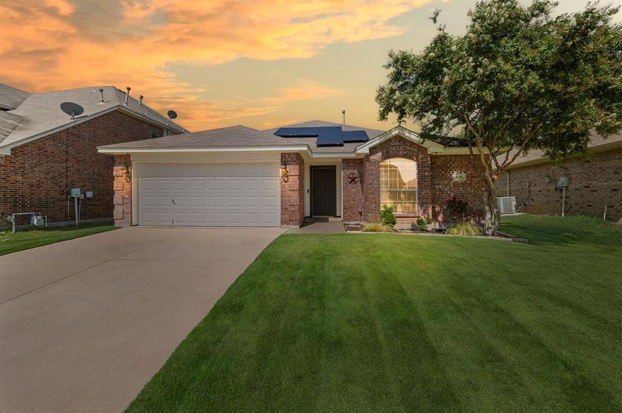 This fabulous home features stunning curb appeal with expert landscaping that would make any neighbor jealous, a welcoming entry and an ideal layout featuring an open concept with split bedrooms. The main living area offers gathering space for lots of seating & tall ceilings with lots of natural sunlight plus dining & kitchen zones all in one! Also offers spacious bedrooms, a gourmet kitchen featuring ample counter space, modern tile backsplash & SS appliances. The master suite features an over sized ensuite bathroom, relaxing soaking tub, a stand alone shower & ample-sized walk in closet. The large back yard comes complete with a stunning view of beautifully landscaped yard and a dedicated, matured gardening space! This amazing home is conveniently located with access to major highways, restaurants, shopping establishments, parks!  Updates also include beautiful ceramic tile wood looking flooring, fixtures, paint, NEW water heater, New master vanity, NEW dishwasher, HVAC updated in 2020 and SOLAR powered energy!