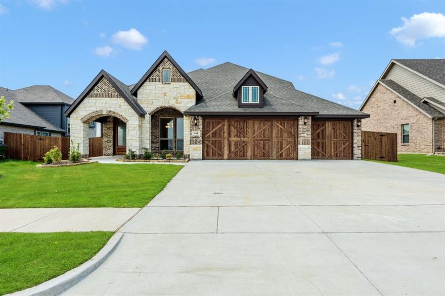 Gorgeous open-concept living space with a vaulted ceiling, 4 bedrooms, and 3 baths in this 2-story Bloomfield home. Designed to feel bright & airy with window-lined walls from front to back, and the upstairs is no exception with a half wall at the Game Room overlooking the living space below. Large Front Sitting Porch & Rear Patio give you 2 Covered Outdoor Spaces! 3 bedrooms downstairs including the Primary Suite; Bed 4 found upstairs offers another private space. Formal Dining Room off the entrance, or use flexibly as an office. The kitchen hosts SS Appliances & Granite Countertops, and the large center island looks out to Family Room and dining space. Well-selected enhancements throughout: Wood Tile Floors in common areas, 3-car garage, and Smart Home Ready. The stone & brick exterior provides ample curb appeal with fresh landscaping & stone-edged flower beds. Call or visit Bloomfield at Sunrise at Garden Valley today to learn more about this popular plan.