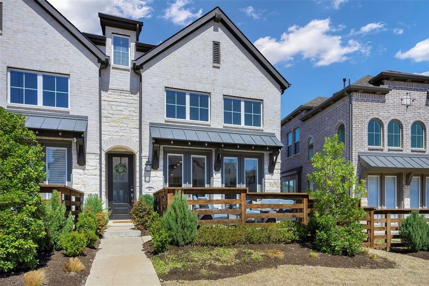 What a SHOWSTOPPER this townhome is in the highly desired Trinity Falls community located on a prime corner lot with 2 patios & rare fenced in yard area!  Quality built by Highland Homes & with recent updates has turned into a LUXURIOUS masterpiece! Upon entry you'll notice the expansive living area with 2 story ceilings, decorative lighting & elegant window treatments throughout open to the stunning kitchen with top-of-the-line stainless steel appliances, gas cooking, huge granite island, decorative finishes & nice size walk in pantry.  Large dining area complements the kitchen & flows nicely for all your entertaining engagements with access to the private covered patio & fenced backyard area.  Upstairs features 3 bedrooms and a nice flex room perfect for movie nights, work out room or a fabulous kid's playroom!  Primary bedroom features a spa like bath, separate shower, double vanities and nice sized walk-in closet with custom closet system added.  Full size laundry room & 2 car oversized garage with nice shelves for great storage checks all the boxes and knowing that the HOA maintains your lawn and landscaping is a huge stress relief! Enjoy everyday living with RESORT STYLE AMENITIES in this master planned 1,700-acre community, including neighborhood parks, fishing ponds, miles of hike-bike trails, fitness club, community pool, dog parks & over 450 acres of green space! Award winning schools nearby and conveniently situated minutes from Highway 75, the newly built HEB nearby and a short drive to the shopping and restaurants in vibrant downtown McKinney!  ASK AGENT ABOUT SPECIAL LOAN INCENTIVES OFFERED TO LOWER THE RATE ON THIS HOME OR RECEIVE LENDER CREDIT!