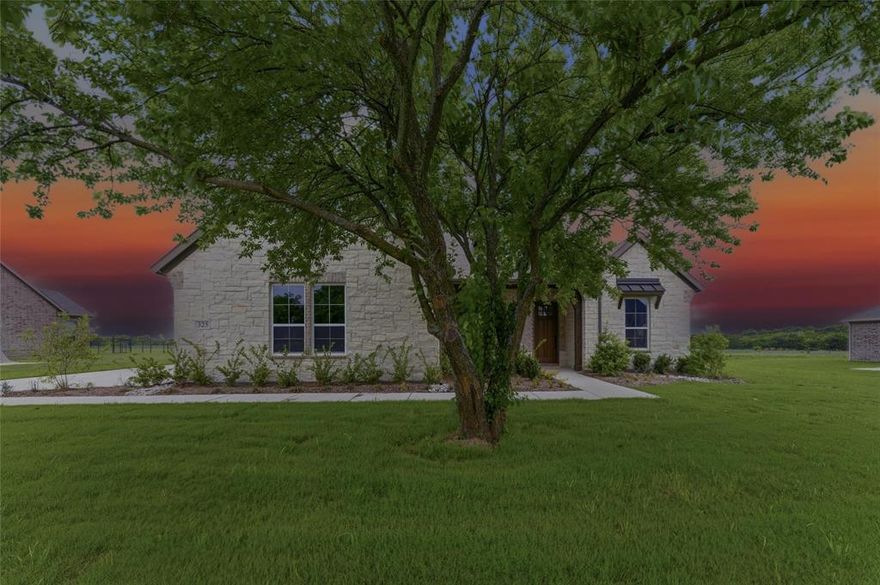 Ask us about our Trade In Trade Up program, we can buy your home! Step into the Bluebonnet by Riverside Homebuilders and embrace a lifestyle of comfort and functionality. With 4 bedrooms and 3 bathrooms sprawled over 2,686 square feet, this single-story haven offers ample space for every member of the family. As you enter through the inviting porch, the airy foyer sets the tone for the home's open layout. To the left, a flex room awaits, beckoning to be transformed into your ideal space—whether you envision a home office, gym or hobby room. Continue through the foyer to discover the heart of the home—a luminous dining room bathed in natural light. Beyond lies the main living area, a seamless fusion of the expansive kitchen, cozy family room featuring a fireplace and a charming nook adorned with picturesque windows. On the right wing of the home, privacy awaits with three traditional bedrooms and a breathtaking owner's suite. The owner's retreat boasts a spacious walk-in closet and a spa-like bathroom, offering a sanctuary for relaxation. Convenience is paramount with the laundry situated just off the bedrooms, accompanied by a mud bench near the garage entrance. To embrace the beautiful DFW weather without having to leave your home, step outside to the generous covered patio—where endless possibilities for outdoor enjoyment await. With its thoughtful design and inviting atmosphere, the Bluebonnet embodies the epitome of charming Texas living for all families alike.