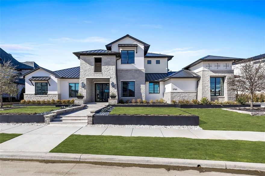 1786 Courtland Drive is in the luxurious and distinguished Hills of Kingswood. This 5,939 square foot home includes 5 bedrooms, 5 full bathrooms, and 2 half-baths. The Hills of Kingswood is centrally located in the Frisco area in close proximity to the PGA, Dallas Cowboys training facility, and access to amazing options of restaurants and entertainment nearby. Included in this house is an amazing open concept which includes a high-end media room with all studio grade equipment. In addition an outdoor pool and lounge area completed with outdoor bar and grill creating a peaceful and relaxing environment to host friends and family. There is multi-million dollar audio and visual equipment and fully custom design and furnishings by Tawni Reynolds of the award winning Dallas Design Group. This property is move in ready perfect for a relocation buyer looking to turn key and move in to the home right away.