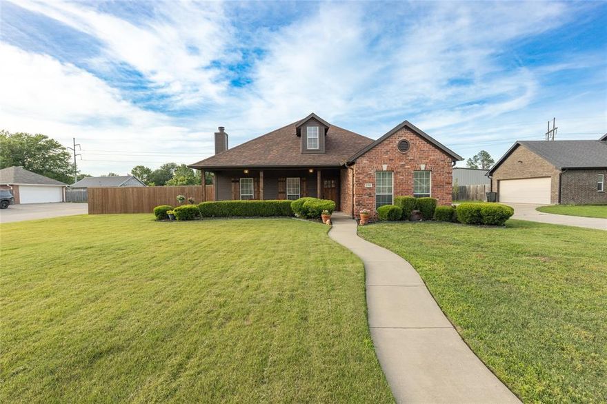 Meticulously maintained and beautifully updated, this home truly impresses! Set on an oversized corner lot with lush landscaping and stunning curb appeal highlighted by fresh cedar accent pieces! There is a lovely, covered porch-perfect for your morning coffee! Inside you will find a spacious living room with cozy corner fireplace and convenient office nook! The kitchen is light and bright with upgraded quartz countertops, deep farm sink, ceramic backsplash, new appliances, and breakfast bar that opens seamlessly to the large formal dining room. Just off the kitchen, another living space makes for the perfect family room or flex space! Beautiful 5 inch hickory-scraped hardwood floors flow throughout all the family areas and new carpet has been installed in the bedrooms! The large primary suite features a raised ceiling and renovated bathroom complete with double sink vanity, linen storage, 2 walk-in closets, and custom shower with sliding glass and built-in seating! The outdoor spaces are just as impressive! The property features not 1, but 2 yards-perfect for keeping pets separate when needed! The rear yard offers a storage shed perfect for all your lawn equipment and tools while the side yard offers an extended patio with beautiful sunset views! The perfect place to relax and unwind after a long day! Renovations and updates completed primarily in 2023 including new privacy fence! New roof and gutters 2022! Condenser and heat pump replaced 2025, Furnace-air handler in attic replaced 2019, motor in Furnace replaced under warranty in 2024! Situated in a quiet, established neighborhood just minutes from the university, this is one is a must see!