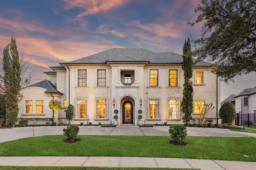 Welcome to your very own French Chateau in the heart of Frisco! This exquisite European-inspired home is a stunning replica featuring a beautiful blend of stucco, cast stone trim, and a brick façade, all situated on a spacious, oversized .32-acre lot within the exclusive, gated, and guarded community of Starwood. Offering 5 luxurious Bedrooms, including 2 Suites on the main floor, plus a Study, Game Room, Media Room, and a resort-style pebbletech pool and spa, this home encompasses 5,467 square feet of impeccable design. The heart of this home includes an open-concept Kitchen, Family Room, and Breakfast area—each boasting breathtaking views of the private backyard and designed with true Santa Barbara-style mixed with French Country charm. Four elegant fireplaces throughout, including one raised hearth in the Kitchen and Breakfast area, bring warmth and character to every room. The home exudes personality with its one-of-a-kind architectural details, including beams, open shelving, Saltillo tile, custom coffee and bar area, and luxurious marble finishes.  This is not just a house; it’s an experience—transporting you to the best of European elegance with the timeless allure of Santa Barbara. Every corner of this home is designed to offer a unique, inviting atmosphere, making it the perfect place to live, entertain, and unwind. Don’t miss the opportunity to make this extraordinarily unique home yours!