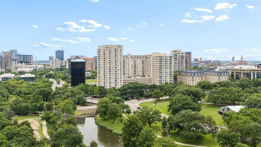 Located in the East Tower, this corner unit offers beautiful views of the Dallas Downtown Skyline and the Turtle Creek corridor.  Previously updated kitchen cabinets and granite counters in the kitchen and both baths.  The primary offers a double sink and a custom designed master closet.  A Milan floor plan with two balconies!  Residents of the Renaissance enjoy this premier Turtle Creek location with easy access to Turtle Creek Park, The Katy Trail, Uptown, UT Southwestern and Baylor.  Resident amenities include 2 pools, 2 fitness centers, social areas, concierge, valet and more.  As an added bonus, this unit comes with an assigned storage space.  Residents may receive 2 parking stickers - one for the assigned parking space and one for any unassigned space.