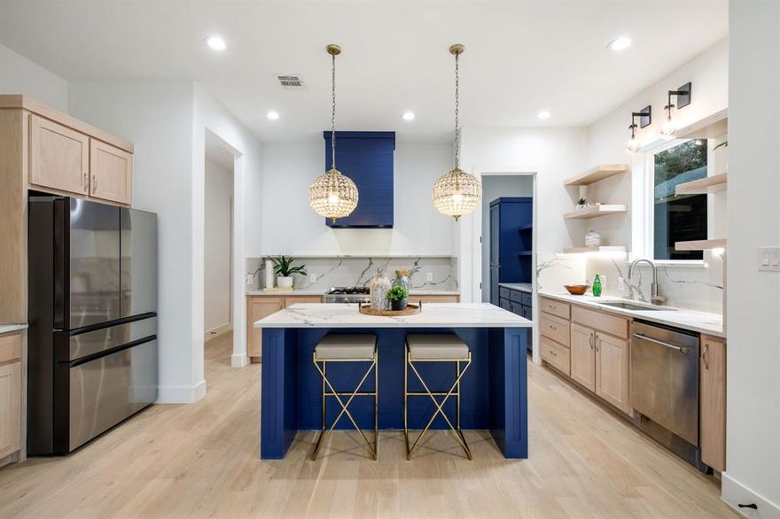 Modern new construction duplex in Mount Auburn near Lakewood and White Rock Lake offering exceptional flexibility—purchase one or both sides at 805 & 807 S Glasgow. Each residence features a private gated entry and two-car garage with direct access into a mudroom drop zone and convenient half bath. Open-concept main level with white oak floors, quartz countertops, oversized island, prep pantry, stainless steel appliances, and custom white oak cabinetry. Light-filled living and dining areas with floor-to-ceiling windows, dramatic fireplace, and oversized sliding doors leading to a fenced backyard and covered patio for seamless indoor-outdoor living. Upstairs offers 3 bedrooms including a spacious primary suite with private balcony, spa-like bath with dual shower heads, rain shower, double vanity, and walk-in closet, plus 2 secondary bedrooms, full bath, laundry room, and dedicated office nook. Ideal for owner-occupants or investors.