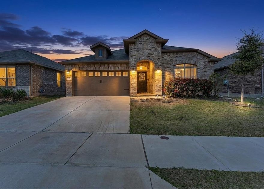 Better than new and thoughtfully upgraded, this 4-bedroom, 2-bath home offering 2,022 sq ft features the popular Blanco floor plan by D.R. Horton and is located in the highly sought-after Northwest ISD. Built in 2022, the home offers the advantages of modern construction with numerous upgrades already completed. Tile flooring runs throughout the entire home with no carpet, providing durability and easy maintenance. Builder upgrades include full perimeter gutters, cordless faux wood blinds, additional recessed lighting in the office, and upgraded exterior lighting.
Since completion, the homeowners have added stylish improvements including updated light fixtures throughout, ceiling fans, a custom spare bathroom vanity with vessel sink and upgraded faucet, and rainfall plus handheld shower heads in both bathrooms. The kitchen and pantry area feature custom touches such as a custom pantry door, open shelving in the butler’s pantry, and added upper cabinetry in the office nook for additional storage. All recessed lighting has also been upgraded to bright daylight LED lighting.
The backyard has been improved with a leveled yard and extended concrete patio, creating a great space for relaxing or entertaining. With modern finishes, thoughtful upgrades, and a prime location in Northwest ISD, this move-in-ready home offers comfort, style, and convenience.